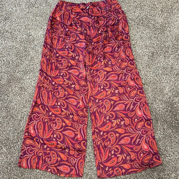 9. Free People Good Days Satin Paisley Trousers FLAWED - Picture 3 of 8